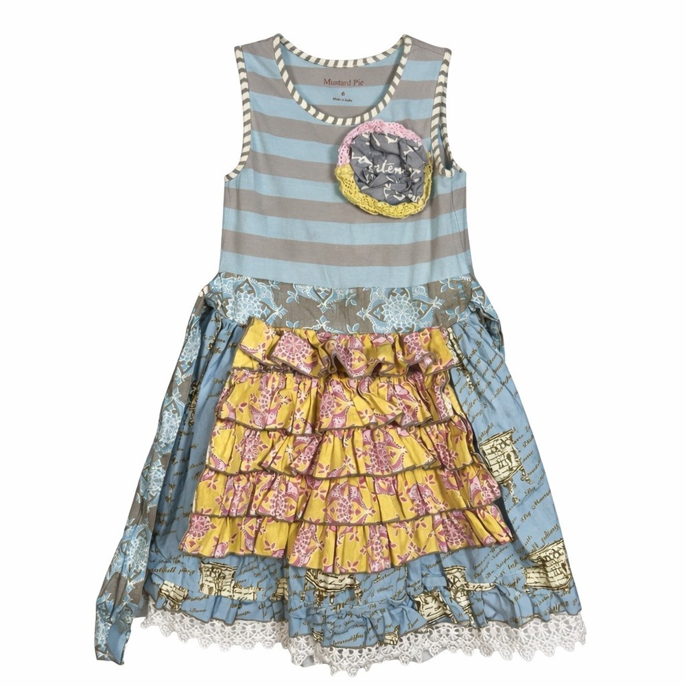 Mustard Pie Girls 6 Dress Boho Artsy Ruffle Skirt Long Crochet Tiered Patchwork